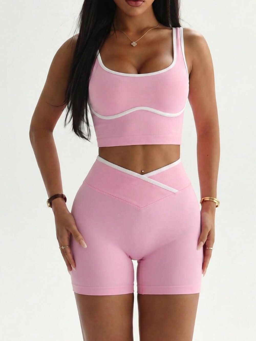 Pink Casual Women's Seamless Sports Set - Picture 3 of 6